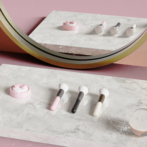 ML Ensemble de maquillage miniature pour maison de poupée, comprenant rouge à lèvres, parfum, poudre compacte, kits de pinceaux et accessoires cosmétiques, en plastique, style mode et amour - Product Image 1