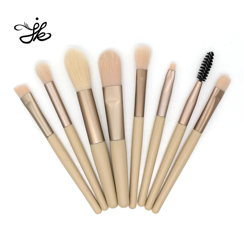 Rose Golden Wooden Handle 8pcs Foundation Makeup Brushes with PU Bag Brush Set Professional