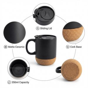 Best Sale Personalized 350ml Black/White Ceramic Coffee Mug with Cork Base Bulk Wholesale Customizable Factory Direct Price - Product Image 4