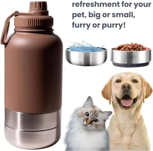 32 Oz Pet Trung Chuyển 304 Thép Không Gỉ Cách Nhiệt <span class=keywords><strong>3</strong></span>-Trong-1 Xách Tay Con Chó Đi Du Lịch Chai Nước Với Hai Có Thể Tháo Rời Nước Và Thực Phẩm Bát - Product Image 2
