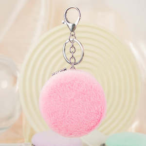 Fuzzy Plush Ball <b>Compact</b> <b>Makeup</b> Mirror Keychain Soft Pastel Color Round Folding Mirror Bag Pendant Purse Accessories Wholesale - Product Image 1