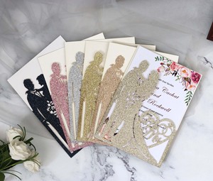 Mực vàng bạc Sâm banh rắc cô dâu và chú rể cắt laser Thiệp mời đám cưới cá nhân in túi mời - Product Image 1