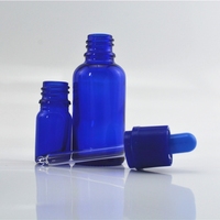Flacon compte-gouttes en verre bleu cobalt de 30 ml avec bouchon en plastique pour huiles essentielles, désinfectant pour les mains, sérum, crème, sérigraphié, scellé, 1 oz