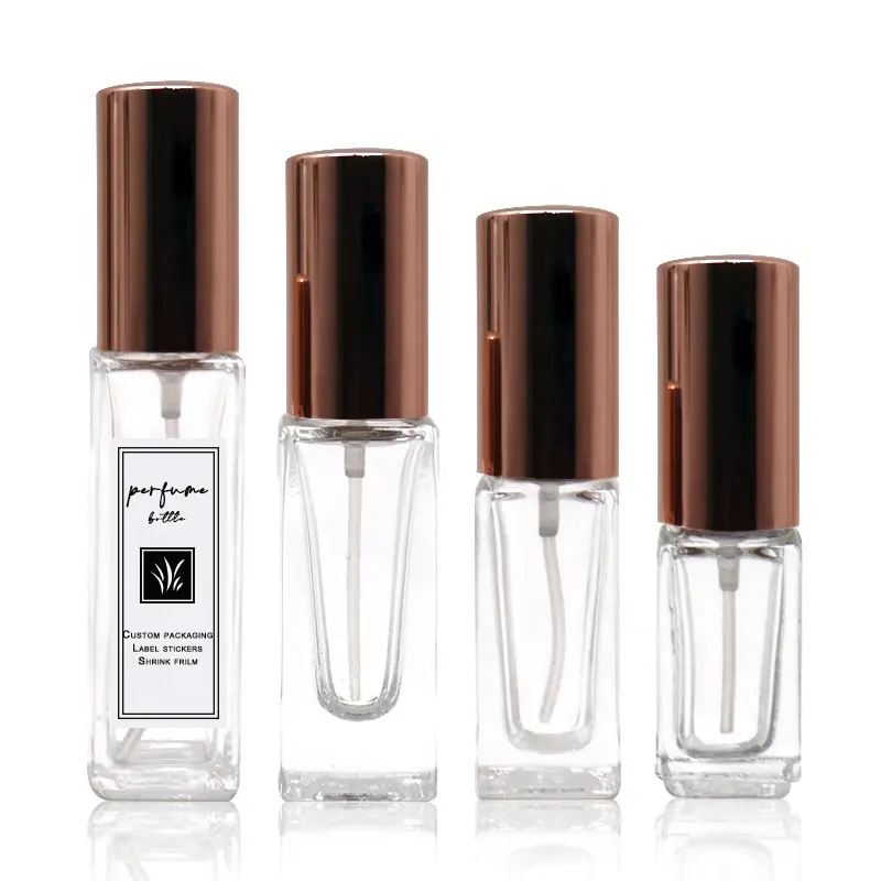 Personalize o rótulo do logotipo 3ml 5ml 10ml Square Clear Retangular Cosmetic Toner Glass Spray Garrafa Com Rose Gold Pulverizador