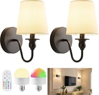 Lampe murale transfrontalière à piles avec abat-jour en tissu artistique, LED, télécommande, intensité réglable, nouveau style créatif, style américain