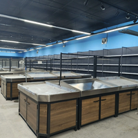 Dubbelzijdig verlichte, lichtgewicht supermarkt schap voor fruit en groenten, meerlaags metalen manden, snackdisplayrek