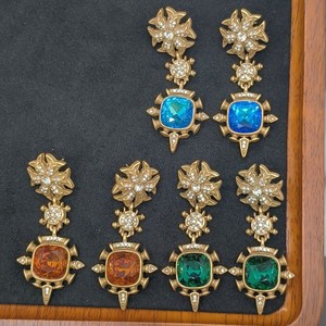 High-end Zircon Gemstone Drop <b>Earrings</b> 14K Gold Plated Vintage Medieval Court-style Design - Product Image 2