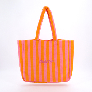 Borsa Tote da Donna Ecologica a Righe in Tessuto Spugna, Grande Capacità, Resistente, per Viaggi e Spiaggia - Product Image 2