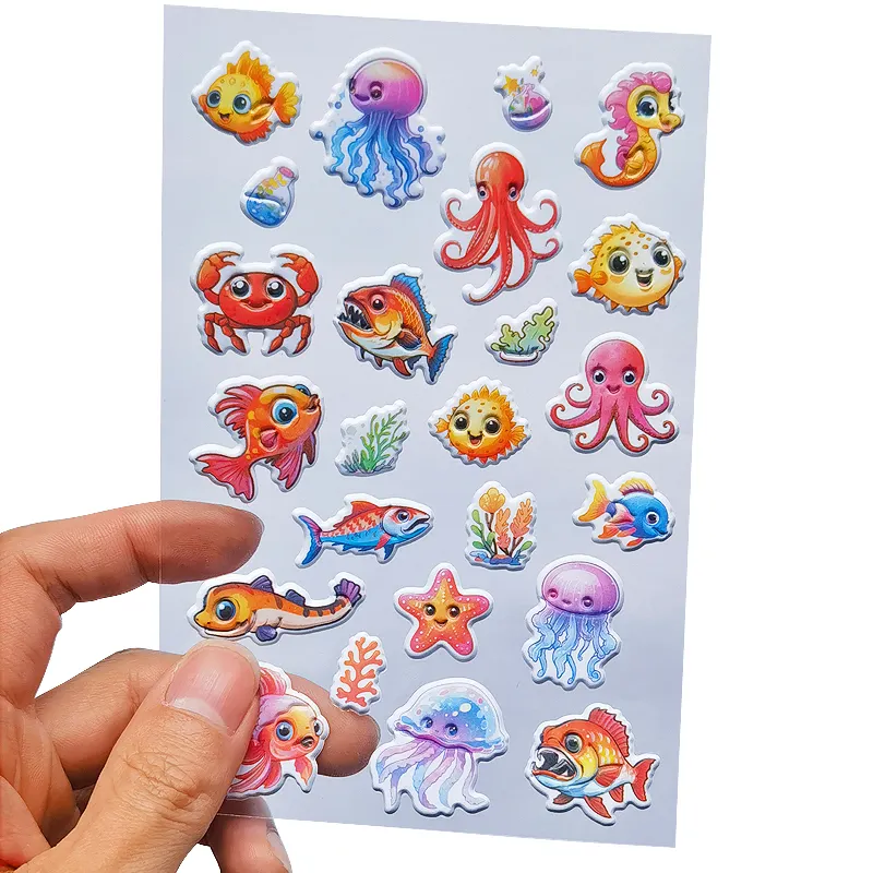 Stiker Puffy kartun 3D untuk anak-anak, spons busa Eva gelembung, stiker 3D hewan laut Puffy untuk anak-anak