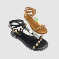 Sandales plates personnalisées pour femmes avec pierres et perles, à lanières cheville, bout ouvert, confortables et antidérapantes
