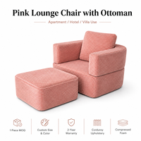 Fauteuil d'appoint rose personnalisé avec ottoman, ensemble fauteuil de salon en tissu côtelé pour salon, chambre à coucher, appartement