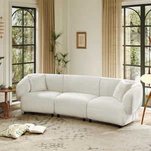 Designed Contemporary 3-Seater <b>Sofa</b> Set Beige Boucle Convertible Plush Seating Streamlined Design Durable Wood <b>Legs</b> Frame - Product Image 6