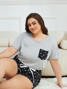 Conjunto de Pijama para Mujer Tallas Grandes, Verano, Tacto Fresco, Seda de Leche, Manga Corta, Pantalones Cortos, Ropa de Dormir para Damas Curvilíneas, 200lbs - Product Image 4