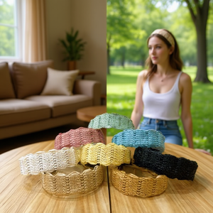 Bandeau large en tricot élastique pour femme, mode décontractée, en coton et dentelle - Product Image 3