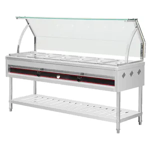 Stainless Steel Gas Bain Marie With Top Shelf And Under Shelf Food Warmer For Sale