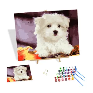 Populair Op Maat Olieverfschilderij Op Nummer Kit Witte Hond Diy Schilderij Op Nummer Modern Art Decor Decoratie Arts C