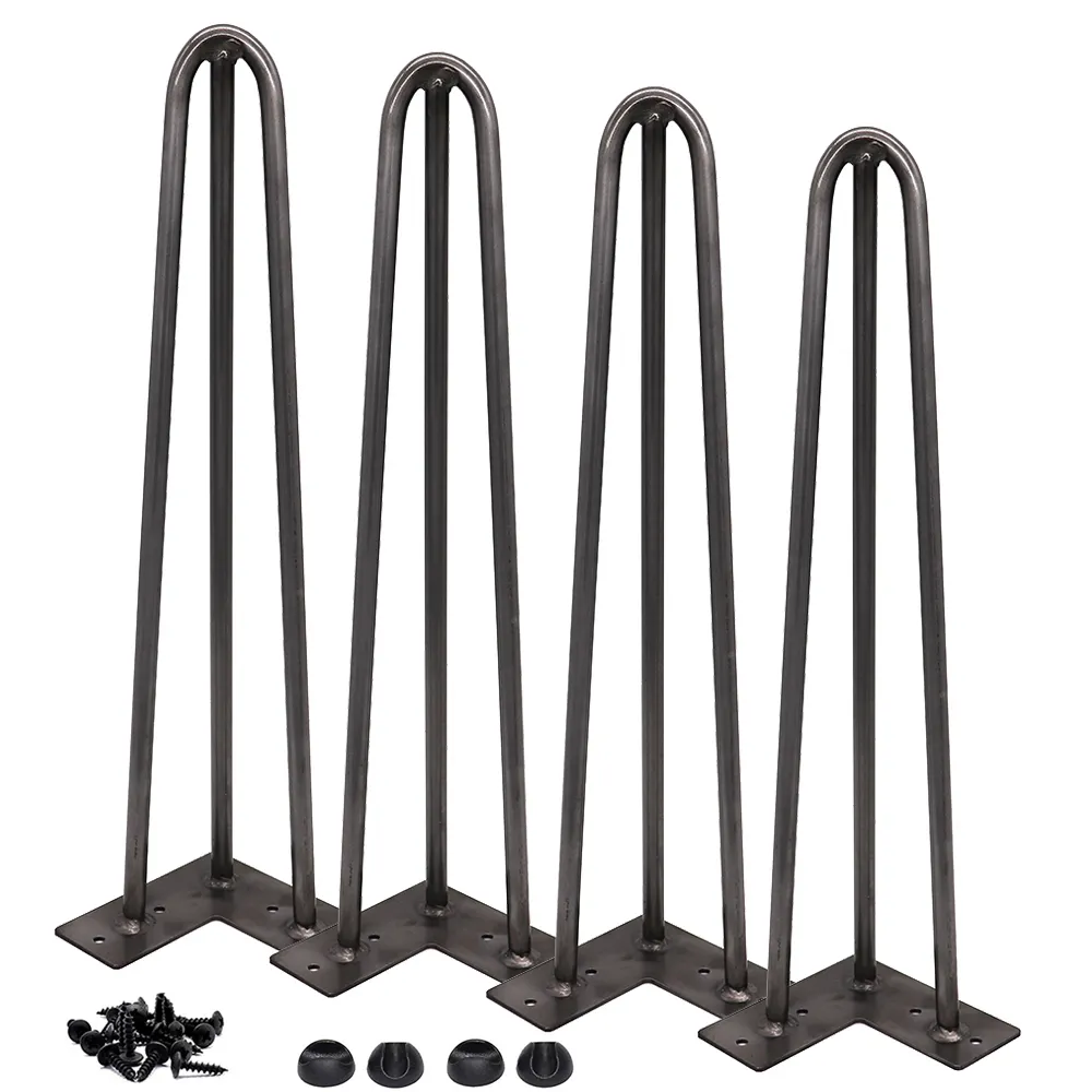 Heavy-Duty DIY Raw 28" HAIRPIN LEGS 4 Per Set 100% From Recycled Steel Superior QA-Tested Weight Load Screws & Floor Protectors