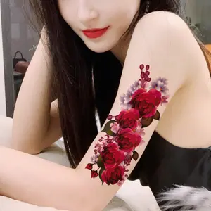 Flor CalligraphyTiger Lion tatuajes temporales arte corporal brazo 3D tatuaje realista de larga duración pegatinas de manga para adultos