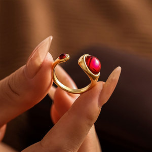 Non Tarnish Fine 14k 18k Gold Plated 316L Stainless Steel Fashion <b>Garnet</b> <b>Ring</b> for Women - Product Image 2