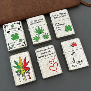 Briquet à huile anti-vent en acier inoxydable avec logo imprimé en couleur rétro artisanal argenté - Product Image 1