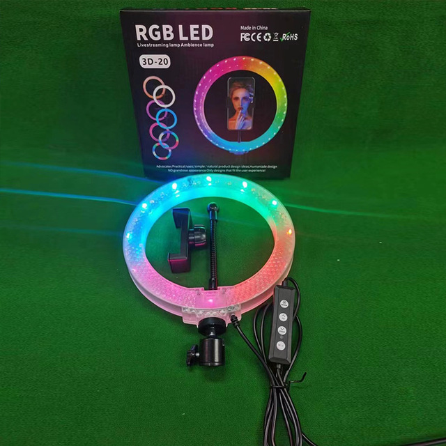 3D-16 3D-20 RGB Crystal Spotlight Ring-shaped Selfie Beauty Illuminating Colorful Live Streaming Double-sided Luminous Spotlight