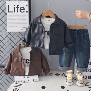 Nuovi Completi Primaverili 2026 <span class=keywords><strong>per</strong></span> Bambini e Bambine, Giacca in Ecopelle <span class=keywords><strong>per</strong></span> Ragazzi, Set 3 Pezzi, Abbigliamento alla Moda <span class=keywords><strong>per</strong></span> Bambini Piccoli Primavera Autunno - Product Image 1