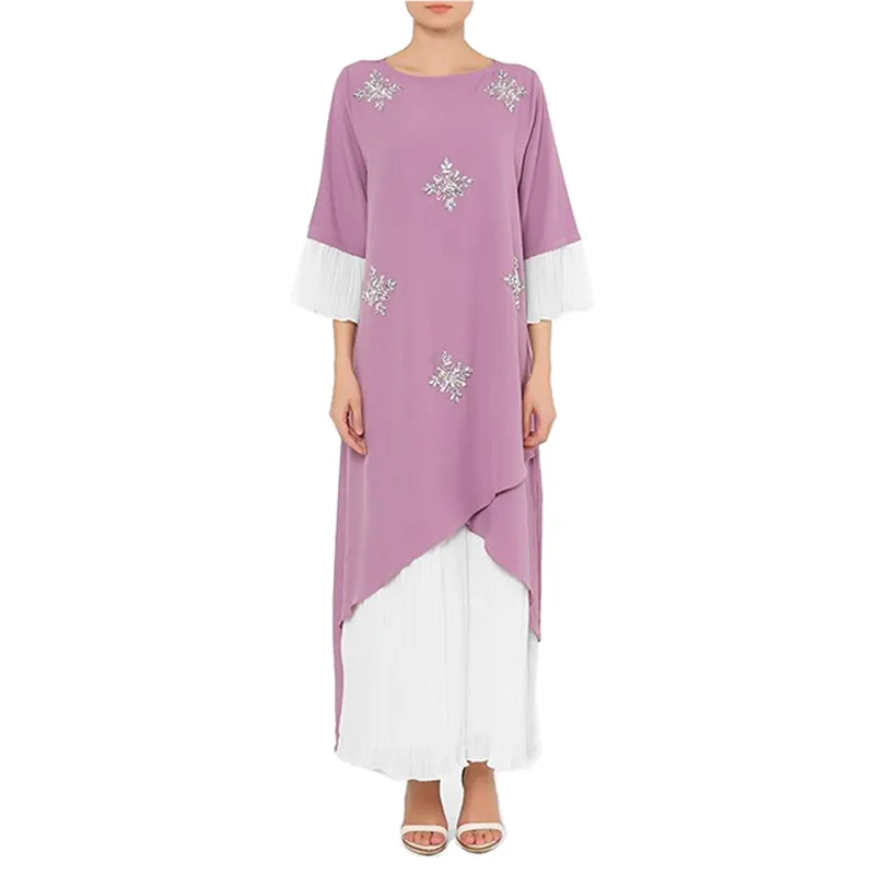 Robe musulmane Service OEM pour femmes, vêtements islamiques à manches longues, avec des perles brodées, Baju Kurung ma ma ma, Design tendance