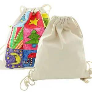 Mochila de cordão para crianças, tecido de algodão personalizada, diy, pintura, tela, sacola de cordão para crianças