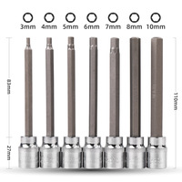 Jeu de clés Allen hexagonales extra longues, 7 pièces, embout hexagonal, entraînement 3/8 ", clé métrique 3mm-10mm