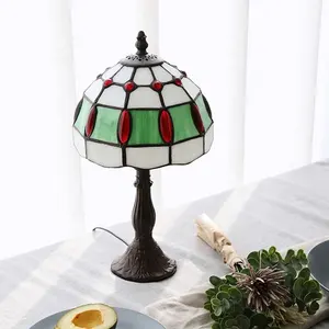 European Mediterranean Tiffany vintage table lamp stained glass painted resin living room bedroom hotel Handmade desk lamp