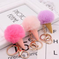 Multicolor Soft Cute Soft Fur Ball Ice Cream Cone Keychain Fluffy Pom Pom Pendant for Purse Backpack