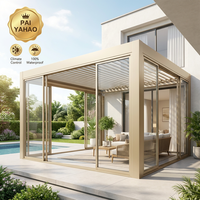 Pérgola de Aluminio con Techo de Láminas Motorizadas PAIYAHAO, Ecológica, Moderna, Minimalista, Impermeable, Cubierta para Patio Exterior con LED