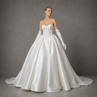 Robe de mariée bustier dos nu coupe trapèze en dentelle avec traîne chapelle, longueur ras du sol, en tissu satiné Surah, couleur personnalisée, grandes tailles
