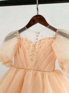 Vestido de niña de las flores de organza con cuentas y mangas cortas, vestido de princesa para fiesta de cumpleaños, vestido de gala para niña con cola - Product Image 5
