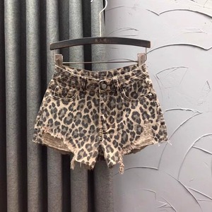 Viviblook Z1201PT01 Women's Denim <b>Shorts</b> Leopard High Waisted A-Line <b>Fringed</b> Wide Leg Hot Tassel <b>Shorts</b> - Product Image 2