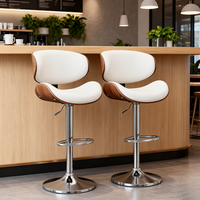 Tabourets de bar pivotants réglables contemporains de haute qualité en cuir PU blanc avec accents en bois Base en fer pour comptoir de cuisine à manger