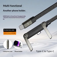 Kabel Data Pengisian Cepat Multifungsi 240W Tipe-C dengan Stand Ponsel untuk iPhone 5/7, Ponsel, Tablet & Perangkat Gaming