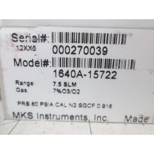 Medidor de Flujo MKS Tipo 1640 Basado en Presión MFC 7.5 SLM, Equipo de Control Industrial - Product Image 3