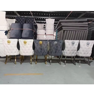 European Luxury <strong>Velvet</strong> <strong>Dining</strong> <strong>Chairs</strong> with Lion Knocker, Modern Button Tufted Design, Stainless Steel Legs <strong>Set</strong> <strong>of</strong> <strong>6</strong> - Product Image 5