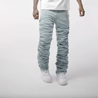 Jean pour homme Y2K, coupe slim évasée, déchiré et vieilli, en denim bleu délavé, streetwear personnalisé de haute qualité, OEM ODM, collection 2026