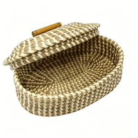 Multifunctionele ovale mand met strovlechtdeksel, natuurlijke strooien broodwarmer, milieuvriendelijk, duurzaam, thermisch houdend fruitmandje