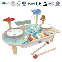 Station musicale en bois sur le thème de l'univers, jouet multi-activités pour développer la motricité fine et l'éveil des enfants, avec fonctions sensorielles lumineuses