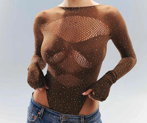 Combinaison <span class=keywords><strong>sexy</strong></span> noire pour <span class=keywords><strong>femme</strong></span> avec strass, lingerie scintillante, <span class=keywords><strong>tenue</strong></span> de soirée et de club, nouvelle collection mode 2026 - Product Image 2