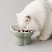 YAOYUE Gamelle surélevée en céramique en forme de fleur pour chats et petits chiens, émaillée de qualité alimentaire, 200 ml, vert sauge