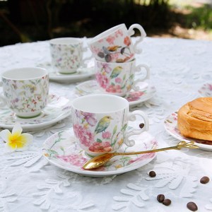 ชุดถ้วยกาแฟเซรามิคลายชนบทสดใสพร้อมจานรอง - ถ้วยเอสเพรสโซขนาดเล็ก 2 ชิ้น ถ้วยชา - Product Image 2