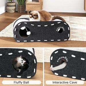 Lit pour chat d'intérieur <span class=keywords><strong>FUKUMARU</strong></span> de 31,5 pouces, lit tunnel pour chat extra long et confortable pour plusieurs chats de grande taille, cachette pour chat en feutre - Product Image 3