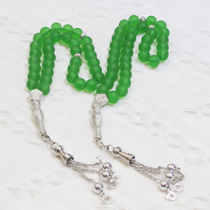 Tasbih musulmán corto de 33 cuentas de vidrio esmerilado duradero de 12 mm, ideal para Ramadán, estilo étnico YASEEN, regalo preferido al por mayor. - Product Image 1