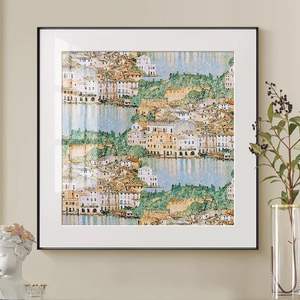 Décoration Murale Paysage Luxe Style Américain <span class=keywords><strong>Lac</strong></span> <span class=keywords><strong>de</strong></span> Garda avec Cadre Métallique pour Salon/Salle à Manger et Mur d'Accent d'Entrée - Product Image 3