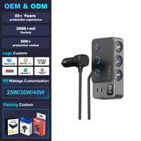 Cargador de Coche GXY GC06 con 4 Puertos USB-C PD de Carga Rápida, Monitoreo de Voltaje, Encendedor de Cigarrillos, 12-24V, Indicador LED, Cable Retráctil Portátil
