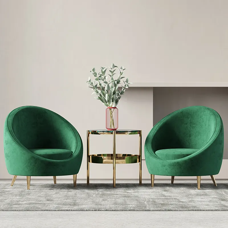 Sedie in velluto verde fantasia a forma di uovo lounge rotondo per il tempo libero relax sedia da soggiorno